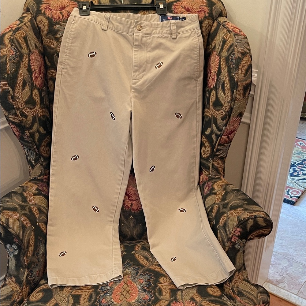 Vineyard Vines by Shep & Ian Cotton Khaki Pants with Football Embroidery 18